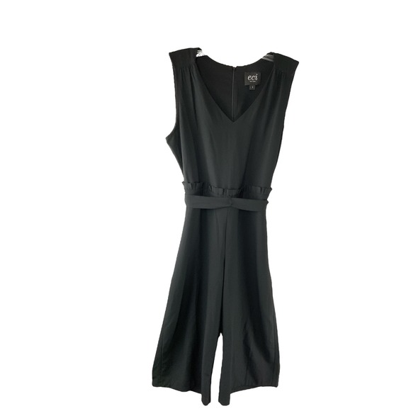 ECI New York Black Sleeveless V-Neck Belted Culottes Jumpsuit - Women's Small - Picture 1 of 9